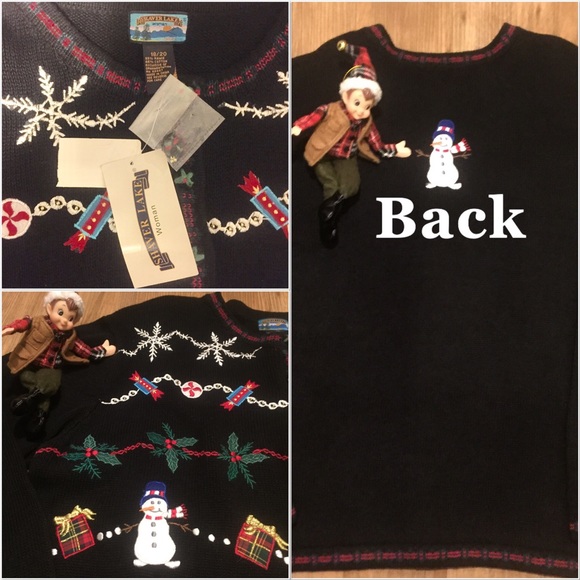 New Christmas Sweater with Snowmen, Snowflakes & Gingerbread Men - Picture 3 of 7